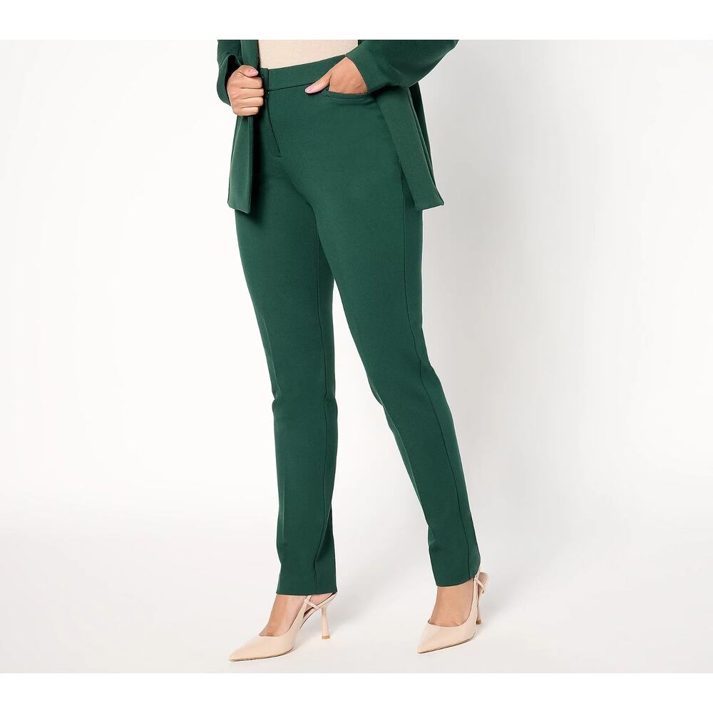 Tailored by Susan Graver Regular Smart Ponte Slim Leg Trouser Pants Sz XS Green